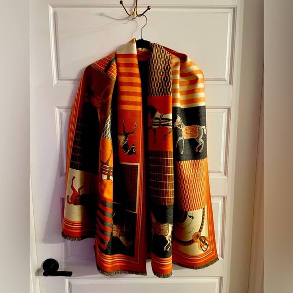 Accessories - Orange, Cream, and Gray Horse long scarf